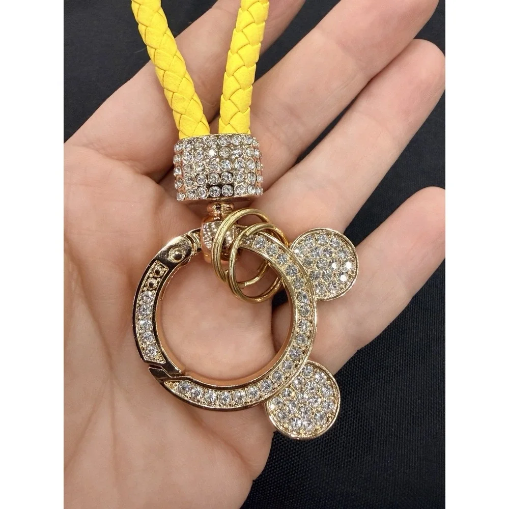 Leather‎ Braided Rope Keychain Pendant Key Car Holder Keyring Mickey Ears Yellow